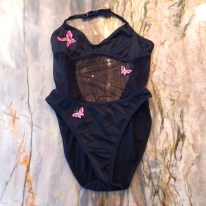 GUESS VINTAGE BLACK MESH INSET ONE PIECE, SIZE 7/8